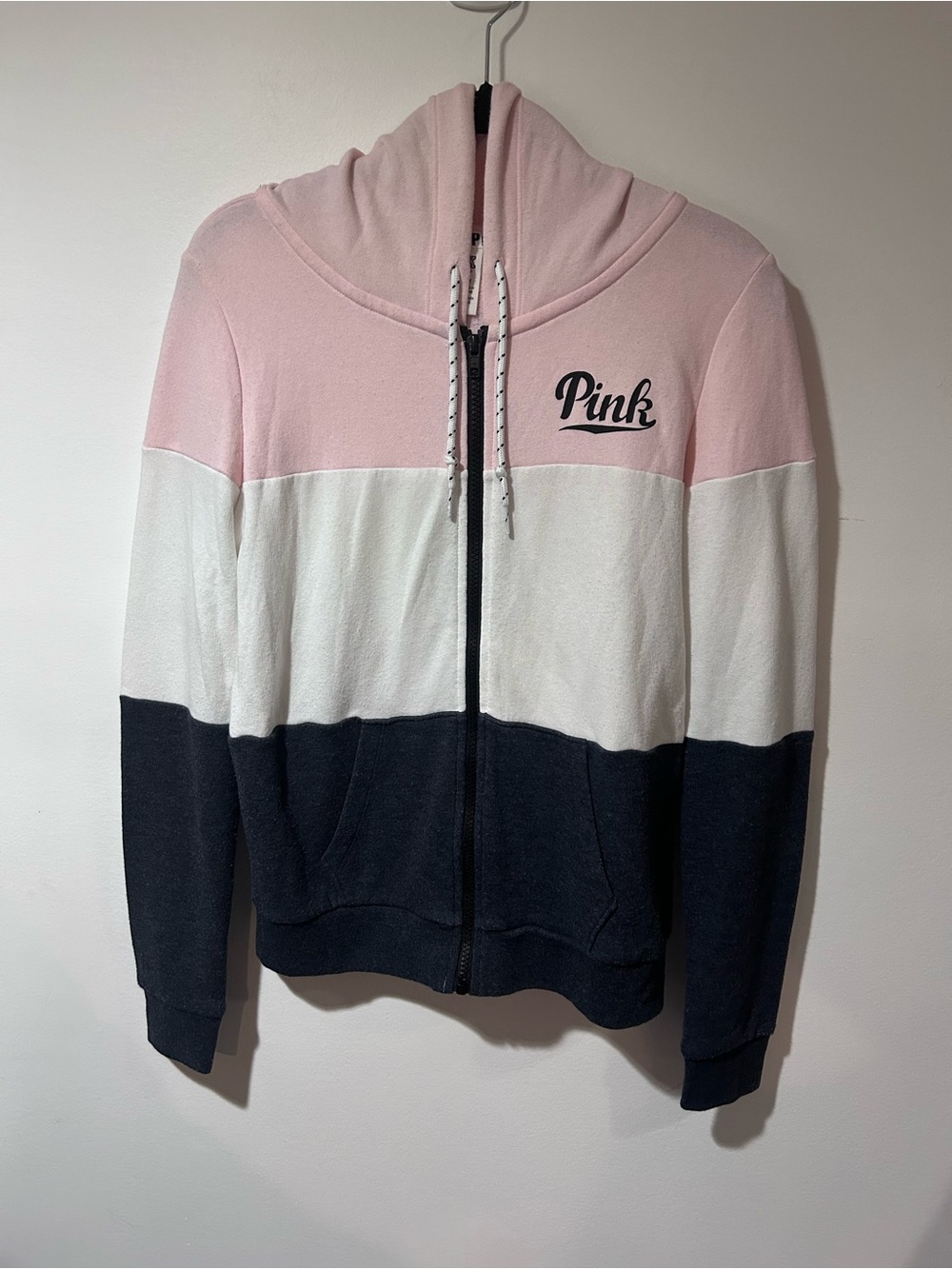PINK Victoria's Secret Colorblock Zip Hoodie - Pink, White, Navy